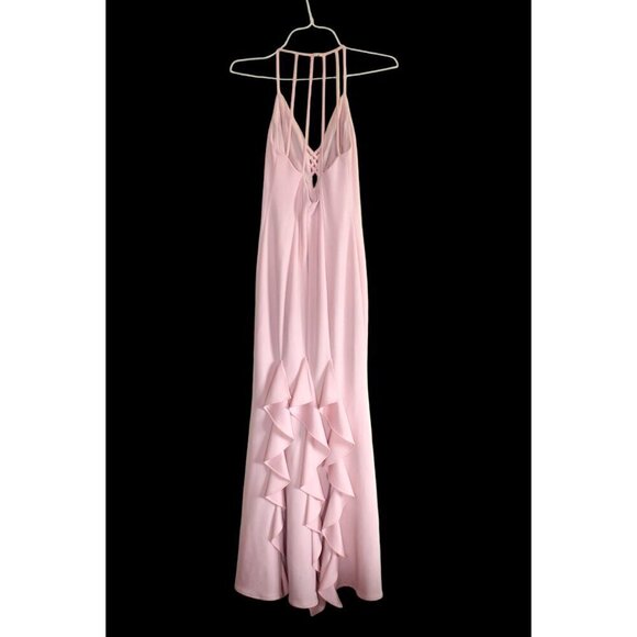 Betsy Adams Ruffled Maxi Dress baby Pink Size 12 Strappy Gown Bodycon Made In US - Picture 10 of 12
